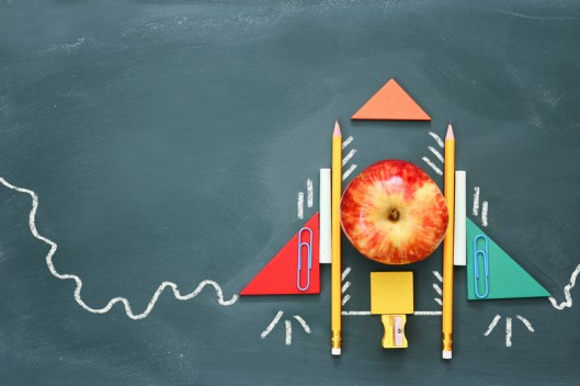 Imaginative rocket made of school supplies